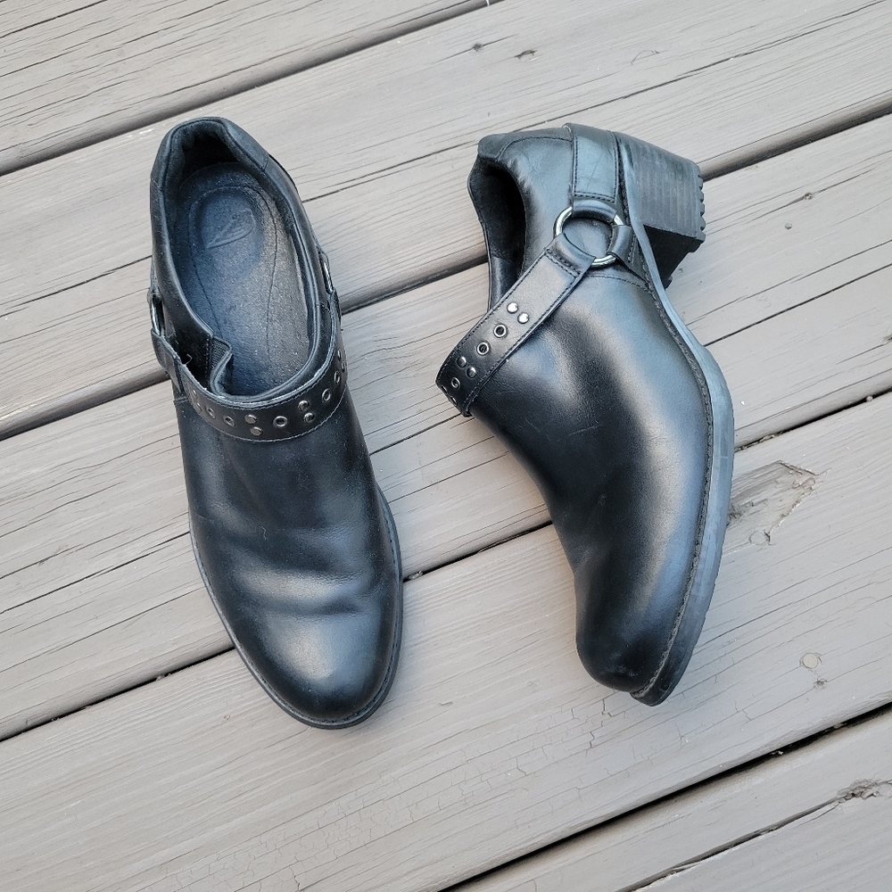 Red‎ Wing Shoes Black Leather Stud Strap Moto Harness Ankle Booties Boots 9.5